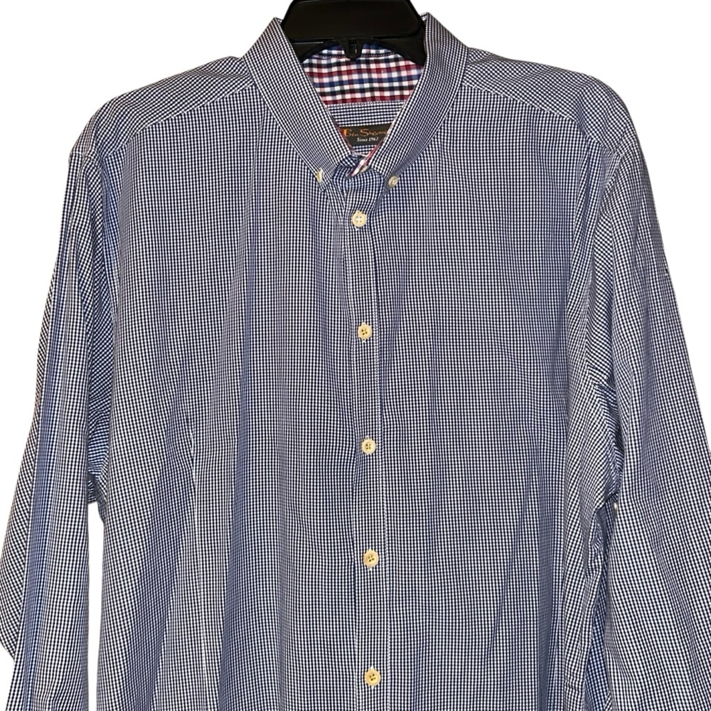 Ben Sherman Men’s Gingham Shirt Flip Cuff Button‎ Down XXL Blue Check Cotton